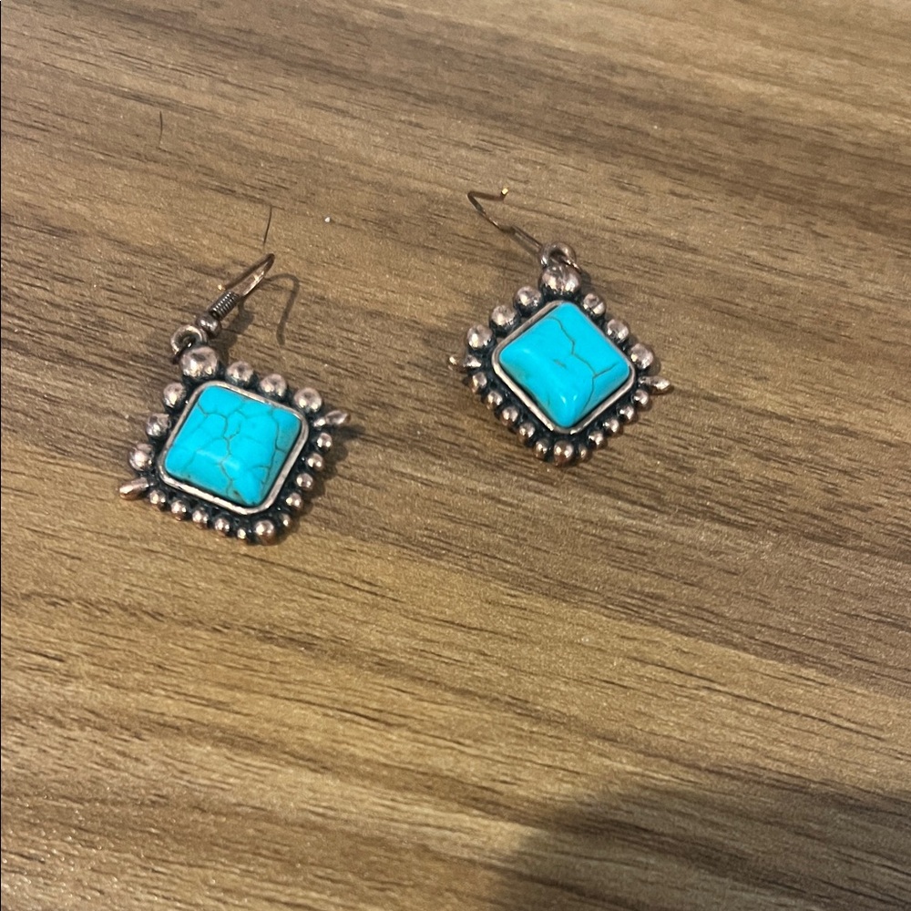 Turquoise and Silver Square Earrings